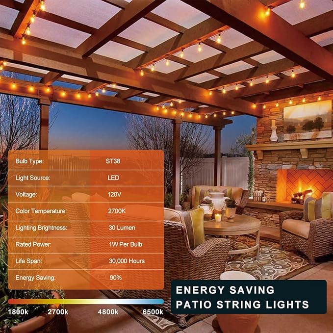 Kawaya 240FT String Lights for Outdoor Patio Waterproof LED Outside Lighting Commercial Grade 120+4 Bulbs Shatterproof Vintage String Lights for Outside Yard Balcony Bistro Porch Gazebo (120FTx2)