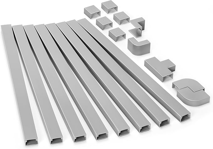 126in Cord Hider Kit, Wire Covers for TV on Wall, Paintable Cable Management Kit, Cable Cover for Mounted TV, Hide Wires Along Wall, Grey Cord Cover, 8xL15.7in W0.95in H0.55in