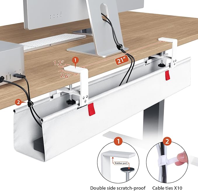 Univivi No Drill Under Desk Cable Management Tray, 36" Cord Organizer for Table, Clamp/Screw Mount Desk Cable Management, Premium Fabric Cable Management Tray for Office, Home