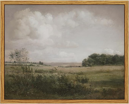 VIYYIEA Vintage Landscape Framed Wall Art, Nature Wilderness Scenery Paintings Decor Aesthetic, Canvas Print Artwork, Retro Farm Landscape Wall Pictures for Bedroom Living Room, 8x10 Inch