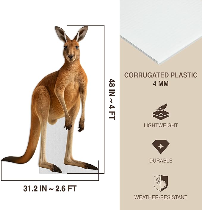 Kangaroo Life Size Standee - 4FT Freestanding Coroplast Cutouts | Safari Animal Standup Photo Booths, Jungle Party, Birthday & Halloween Decorations