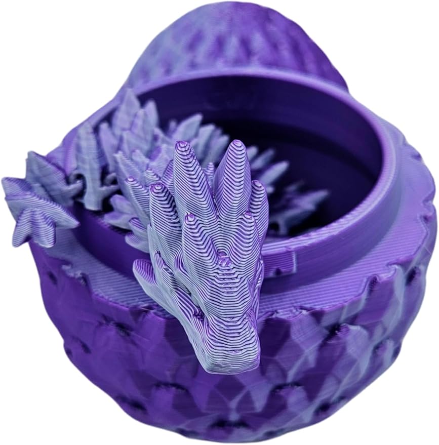 3D Printed Dragon Egg Articulating Gemstone Dragon Fidget Figurine - Vibrant Color Dragons Flexible ADHD, Autism and Anxiety Relief - Articulated Joints (Purple Mint Silk)