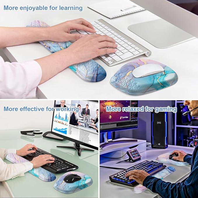 Mouse Pad with Wrist Rest, Comfortable Memory Foam Wrist Rest for Computer Keyboard, Ergonomic Mouse Pad Set for Easy Typing & Pain Relief - Blue Pink
