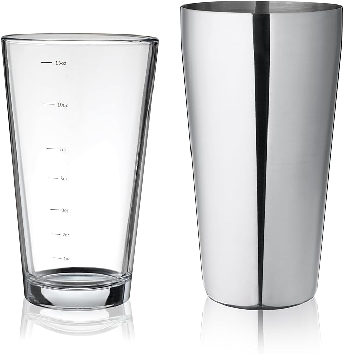 True 20-Piece Cocktail Shaker Bar Set with Wooden Stand Includes Boston Shaker, Mixing Glass, Muddler, Jigger, Strainer, Bartender Kit for Mixed Drinks, Cold Brew Cocktails, Home Bar Tools