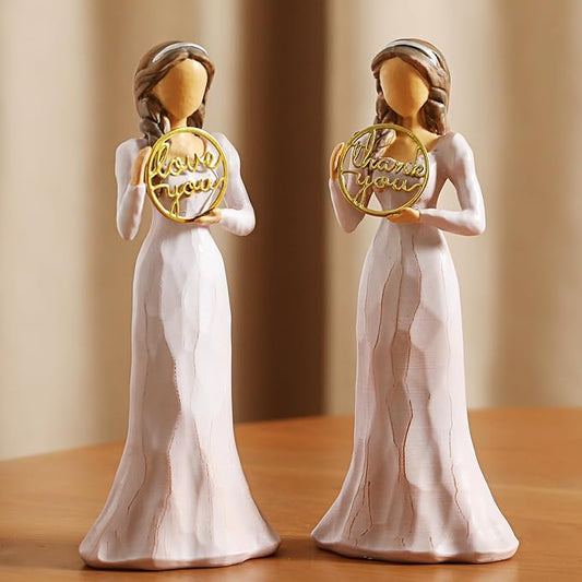 2 Piece Set Thank You Gifts for Women Friends Coworkers Love You Mom Volunteer Pastor Teacher Appreciation Gifts 6.7" Resin Sculpted Hand-Painted Figurines Home Decor