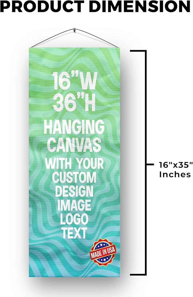 Custom Hanging Canvas Wall Art (16”x35”) by BCB Print | Personalized Picture Banner | Ready to Hang Vertical Home Decor | HD Print Bedroom & Living Room Wall Art | Express Dispatch/Ship | Made in USA