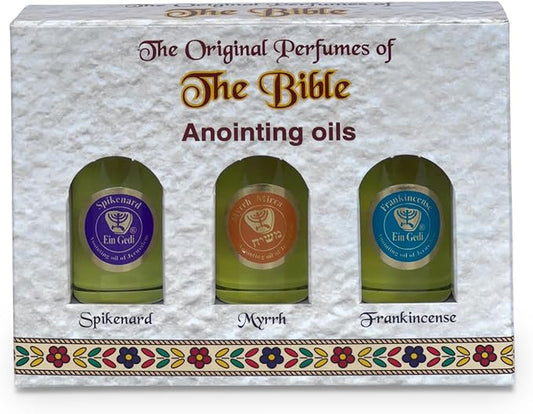 Anointing Oil for Prayer 3 Bottles Set 10ml/0.34oz Each Bottle - The Original Perfumes of The Bible - Frankincense, Myrrh and Spikenard Made in The Holy Land - by Ein Gedi