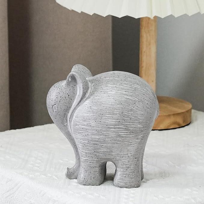 Elephant Statue Robust Resin, 5.5" H Handcrafted Majestic Sculptures, Modern Simple Decor for Bookend, Office, Bookshelf, Study, Living Room (Light Gray)