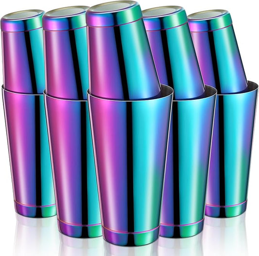 Lallisa 10 Pieces Cocktail Shakers Professional Bar Boston Shaker Set Stainless Steel Martini Shaker Drink Mixer Basic Tools Weighted Shake Metal Can for Bartenders, 18 Oz, 28 oz(Rainbow)