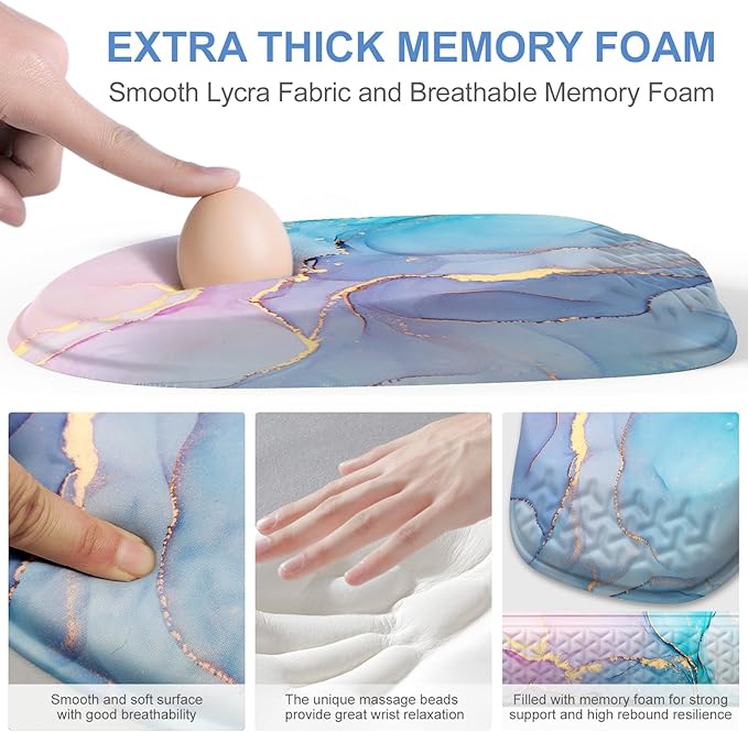 Mouse Pad with Wrist Rest, Comfortable Memory Foam Wrist Rest for Computer Keyboard, Ergonomic Mouse Pad Set for Easy Typing & Pain Relief - Blue Pink