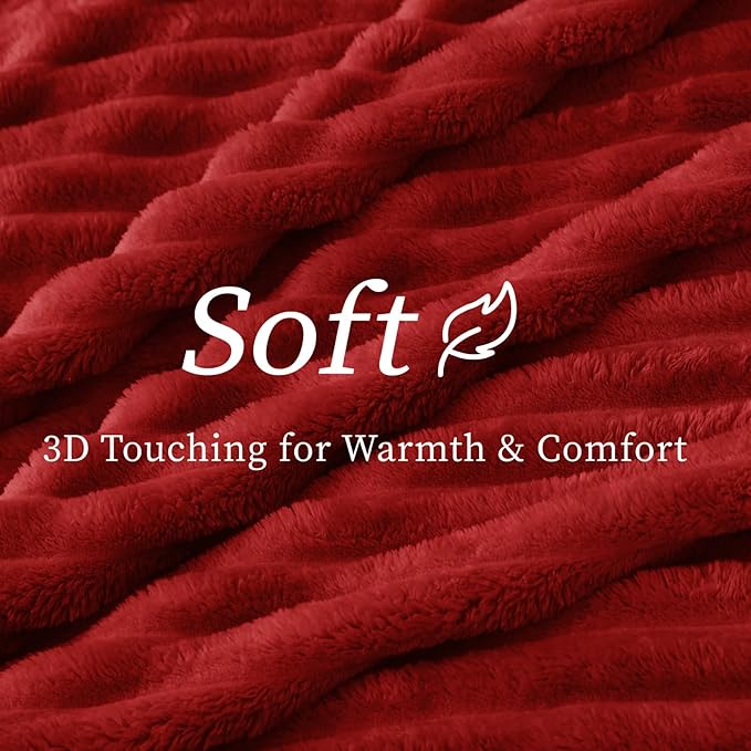BEDELITE Fleece Throw Blanket for Couch - 300GSM Soft & Warm Fluffy Burgundy Blanket, Decorative and Giftable Striped Blankets for Women, Men, 50"x60"