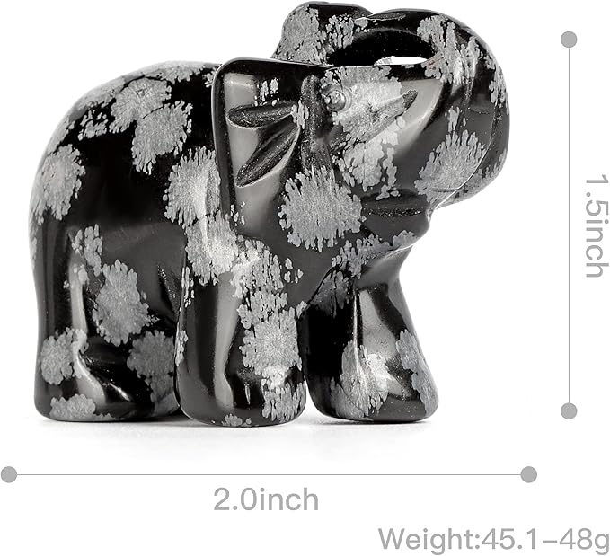 SMQ Snowflake Stone Crystal Elephant Statue,Hand Carved Quartz Healing Gemstone Elephant Figurine Crafts Gifts Collectible Decor for Home Office Desk(2Inches)