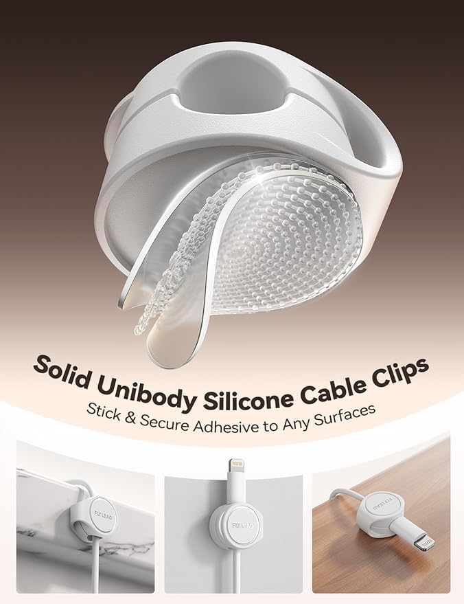 8-Pack Cord Organizer Silicone Magnetic Cable Clips [8 mm Wider Cable Accessible] Desk Wire Management, FLYLEAD Desktop Cord Holder for Nightstand, Office Workspaces Desk Organization Home Accessories