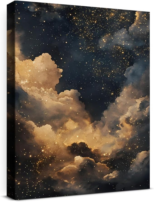 Aesthetic Celestial Canvas Wall Art Decor Night Sky Stars Dark Academia Print Poster Framed Picture Painting Wall Decorations for Home Apartment Bedroom Decor 11x15 Inch