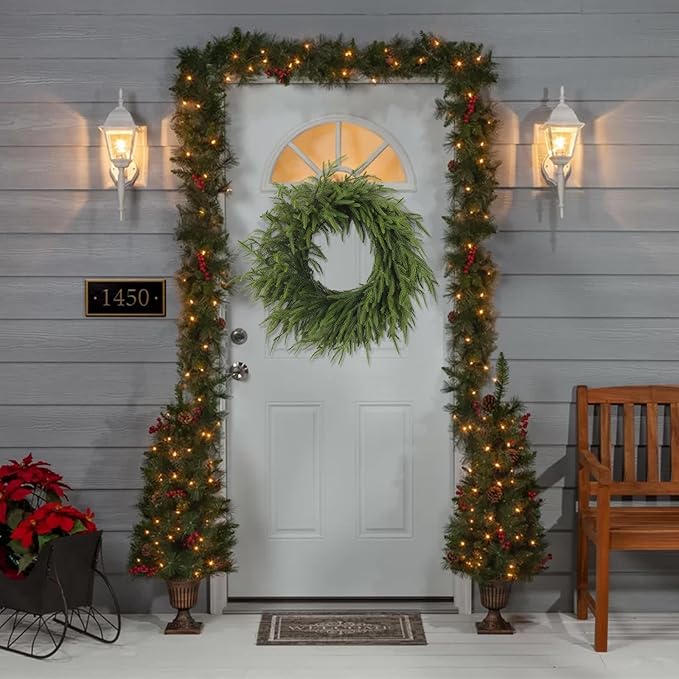 24 Inch Real Touch Christmas Wreath, Natural Droopy,Soft Bendable Winter Wreaths for Front Door, Christmas Wreaths for Front Door, Cedar Wreath, Indoor Christmas Decorations Outdoor for Home Decor