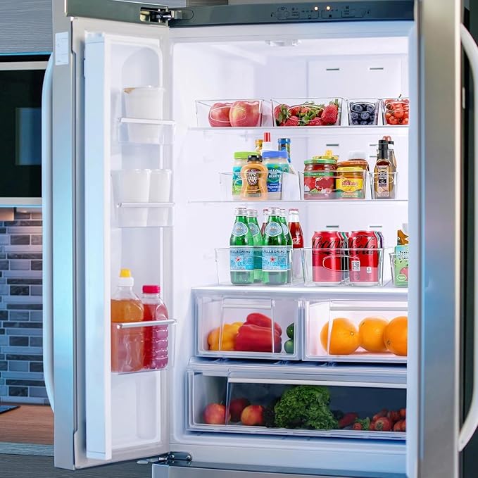 Sorbus Medium Clear Plastic Storage Bins for Organizing, 10 Pack Clear Organizer Bins with Handles Plastic Storage Bins for Closet, Pantry, Fridge, Medicine Cabinet Organizer, Shelves, Freezer, Drawer