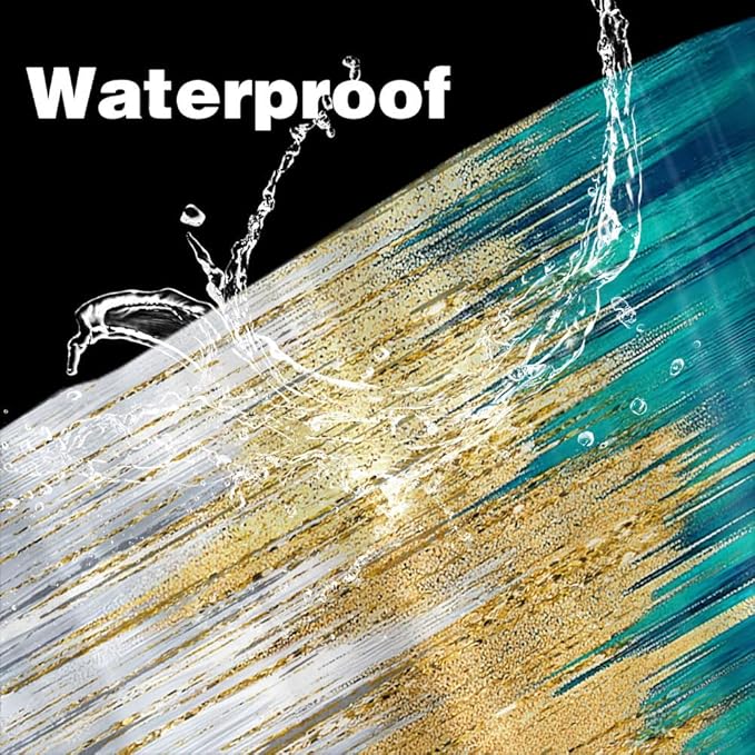 JAWO Abstract Teal Blue Shower Curtain, Lake Blue Boho Ombre Minimalist Chic Art Shower Curtains, Modern Neutral Contemporary Striped Brush Strokes Tan Art Waterproof Bathroom Curtain with 12 Hooks