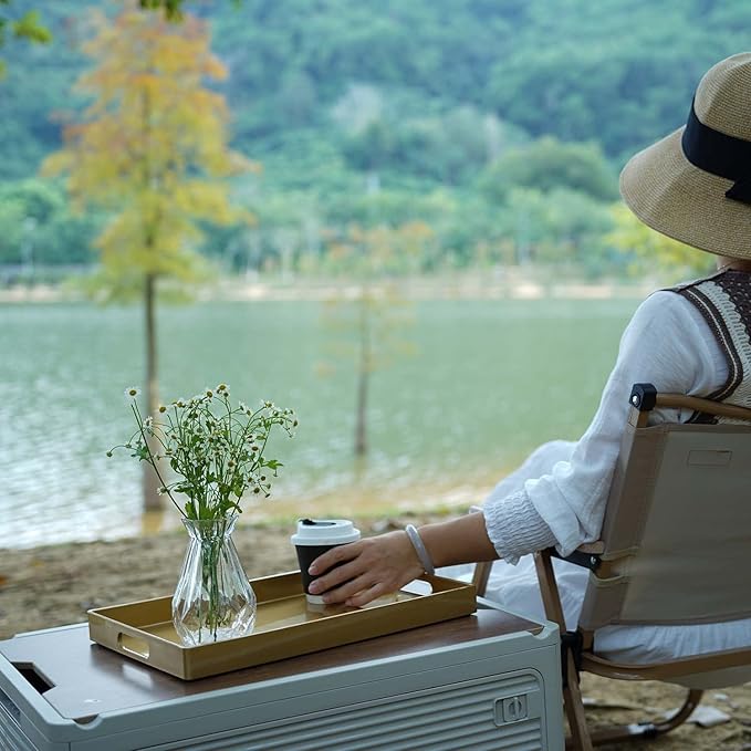 Zosenley Decorative Tray, Rectangular Plastic Tray with Handles, Modern Vanity Tray and Serving Tray for Bathroom, Kitchen, Ottoman and Coffee Table, 15.6" x 10.2"(Gold)