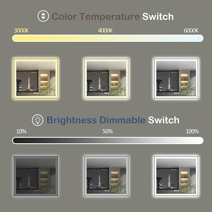 36x36 Inch LED Bathroom Mirror with Black Frame, Backlit and Front Lighted Bathroom Mirrors for Wall, Anti-Fog, Dimmable, Memory, Shatterproof, LED Vanity Mirror for Bathroom