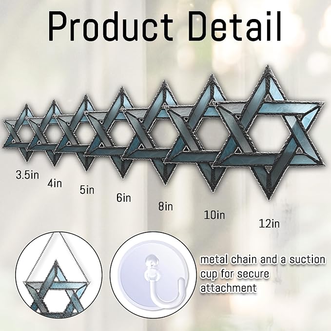 Hanukkah Suncatchers for Windows Hanging - Star of David Ornament, Personalized Hanukkah Ornaments, Wavy Hologram Window Suncatchers