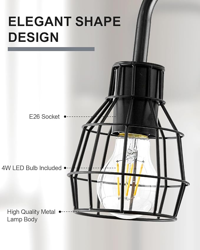 Oneach 63.75" Industrial Floor Lamp Modern Black Floor Lamp with Footswitch Metal Reading Tall Pole Light with 4W LED Bulb Standing Tall Lamp for Living Room Bedroom Office E26 Base