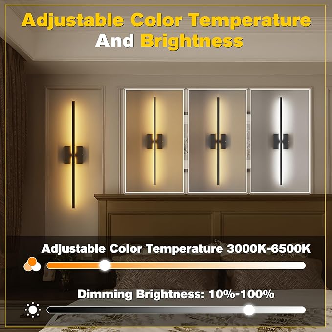 Battery Operated Wall Sconces Set of 2,Wireless Rechargeable Wall Lights: Dimmable Detachable Wall Lamp with Remote Control, 3000K-6500K Infinite Dimming, Wall Sconce for Bedroom Room 27.6 Inch