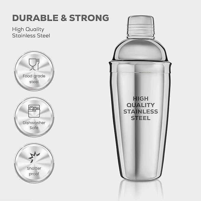 Cocktail Shaker Bartender Kit – Stainless Steel Drink Mixer Bar Accessories for The Home Bar Set with Travel Bag – Includes Muddler, Jigger, Strainer, Bar Spoon – 10-Piece Professional Cocktail Set
