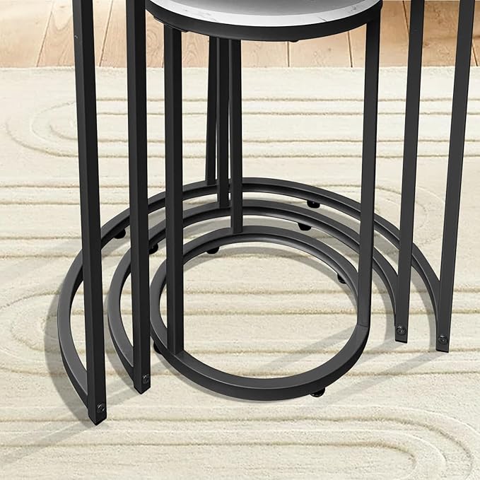 AT-VALY Nesting Tables Coffee Table Set of 3,Round Side Table Small Accent Table for Living Room,Bedroom Apartment (Black)
