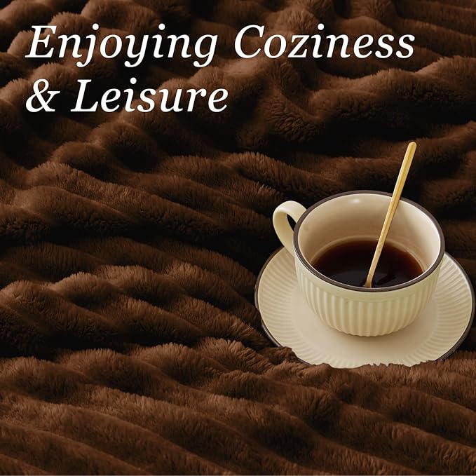 BEDELITE Twin Blanket for Couch & Bed, 300GSM Soft & Warm Fleece Blanket, Decorative and Giftable Striped Chotolate Brown Blankets for Women, Men, 60"x80"