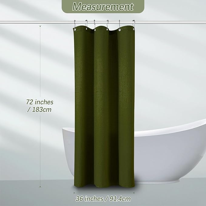 Stall Shower Curtain 36 x 72 Inches, Heavy Duty Fabric Hotel Quality Waffle Textured 256GSM Army Green Shower Curtain
