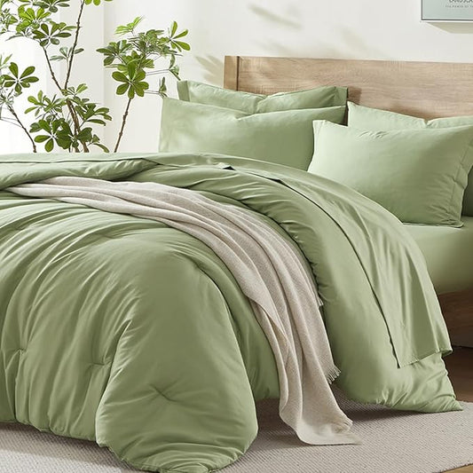 Homelike Moment King Size Comforter Set 7 Piece, Sage Green Bed in a Bag King Size Bed Set Lightweight and Machine Washable