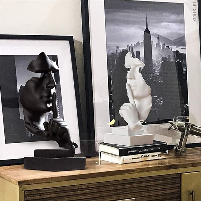 aboxoo Thinker Statue, Silence is Gold Abstract Art Figurine, Modern Home Resin Sculptures Decorative Objects Piano Desktop Decor for Creative Room Home, Office Study Decor (Black)