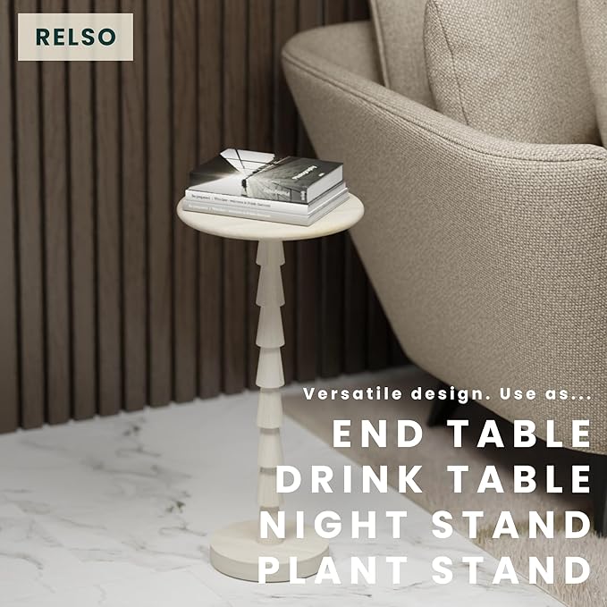 Relso Sakala Solid Mango Wood Drink Table - 24 Inches High, Stylish Side Table, Modern End Table for Living Room, Bedroom Night Stand, Small Folding Coffee Table, Indoor Plant Stand