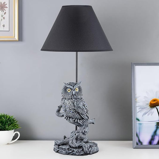 24.5" Wise Owl Table Lamp with Fabric Shade – Rustic Woodland Bedside & Nightstand Light, Farmhouse Animal Home Decor Accent, Nature Inspired Living Room Bedroom End Table Lighting