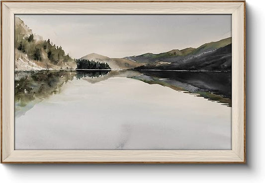 InSimSea Framed Canvas Wall Art Mountain Reflection Decor Vintage Wall Art Mountain Range Nature Wilderness Art Decorative Rustic for Living Room, Bedroom, Office Wall Decor 24X36In