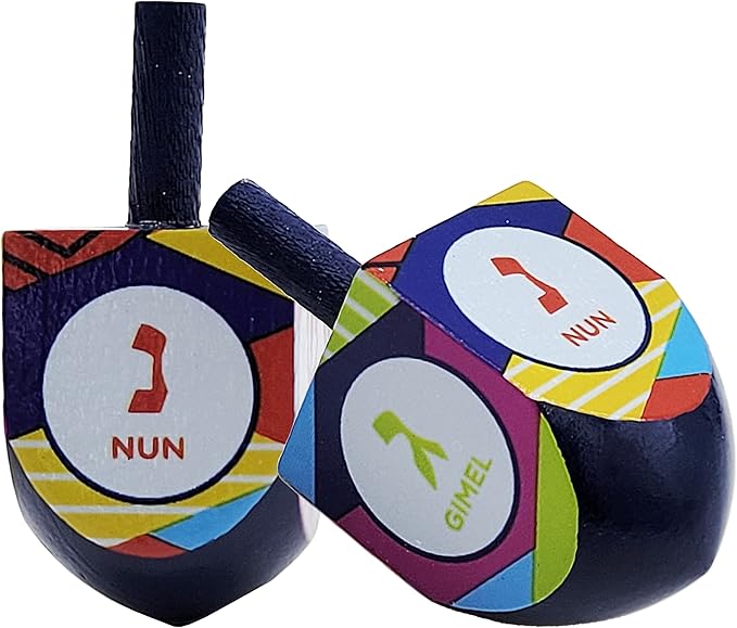The Dreidel Company 100 Multi Colored Hand Painted Wooden Dreidels, The Hanukkah Game Includes 3 Dreidel Game Instructions, Let's Play Dreidel (100-Pack)