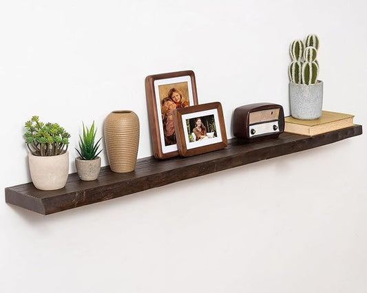 Marsmiles 48 inch Floating Shelves for Wall Elm Wood Live Edge Shelves Wall Mounted|Rustic Long Floating Shelves with Invisible Bracket for Bathroom Living Room Kitchen|Walnut, 1 Pack