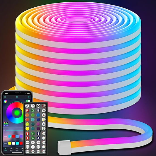 AILBTON 50FT Led Neon Rope Lights Control with App/Remote,Flexible Led Rope Light,Multiple Modes,IP65 Outdoor RGB Lights Waterproof,Music Sync Gaming Led Neon Strip Light for Bedroom Decor (50FT)