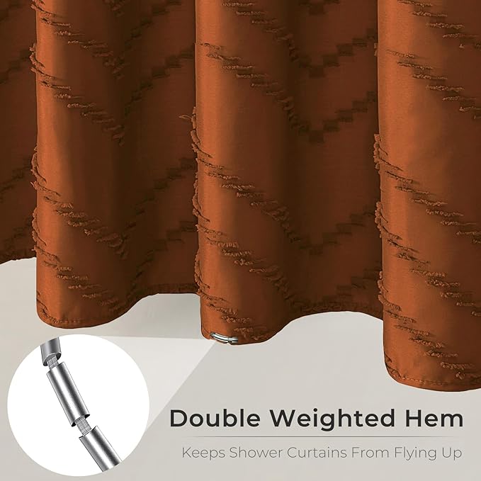 Long Orange Boho Shower Curtain 78 inch Shower Curtain, Tufted Chevron Striped Modern Chic Textured Minimalist Bathroom Shower Curtains