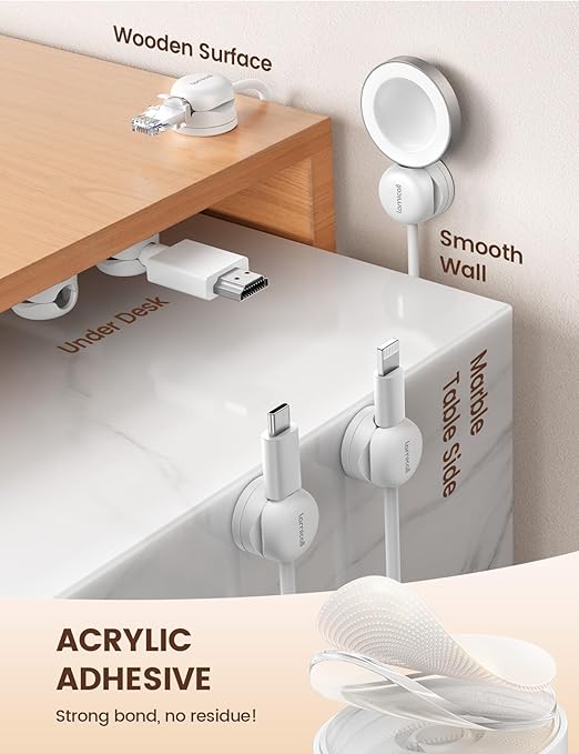 6Pack Rotatable Cord Organizer Cable Clips - Lamicall [1s Lock] Spring Cord Holder, Desk Phone Charger Cable Management, Wire Keeper for Nightstand, Office Accessories & Halloween Desk Organizers