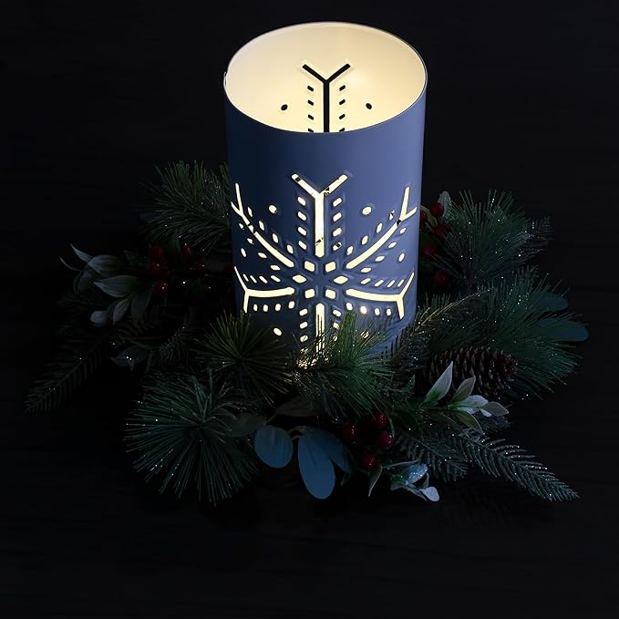 AuldHome Design Snowflake Candle Lanterns for Pillar Candles (Set of 3); Christmas Holiday Decor Centerpiece Candle Holders