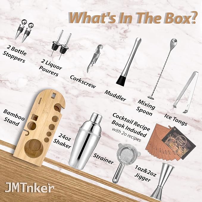 Cocktail Shaker Set with Stand Mixology Bartender Kit|Bar Tool for Drink Mixing, Cocktail Shaker Bar Accessories for Home Bar Set, Perfect for Apartment Essentials and House Warming Gifts New Home