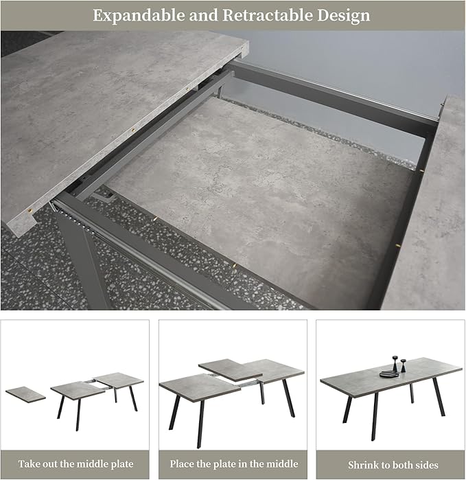 47.2"- 62.9" Extendable Dining Table Set for 6, Modern Kitchen Table with Dining Chairs for 4-6 Person, Thickened Expandable MDF Wooden Table with Metal Legs for Dining Room, Kitchen
