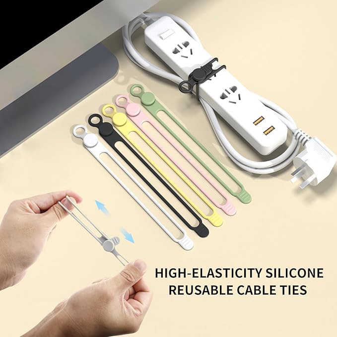 Silicone Cable Straps,10PCS 7.1"Cord Ties, Reusable Cable Ties，Travel Cord Organizer，Wire Organizer Ties for Kitchen,Home,School,Bundle Storage for Cables Etc（5 Colors）