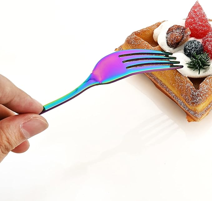 Elegant Rainbow Silverware Set with Steak Knives 5 Piece Flatware Sets for 1 Utensils, 18/10 Stainless Steel Colorful Cutlery Set Include Knifes Forks Spoons, Mirror Polished Dishwasher Safe