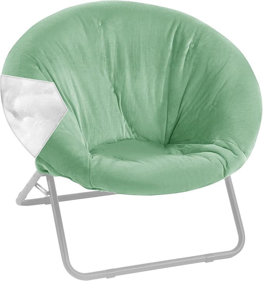 HOMBYS Extra Thick Saucer Chair Cushion Cover for Adults - Furry and Soft Round Moon Chair Cover for Indoor & Outdoor Use, Stretch and Elastic Closure, Removable and Machine Washable, Sage Green