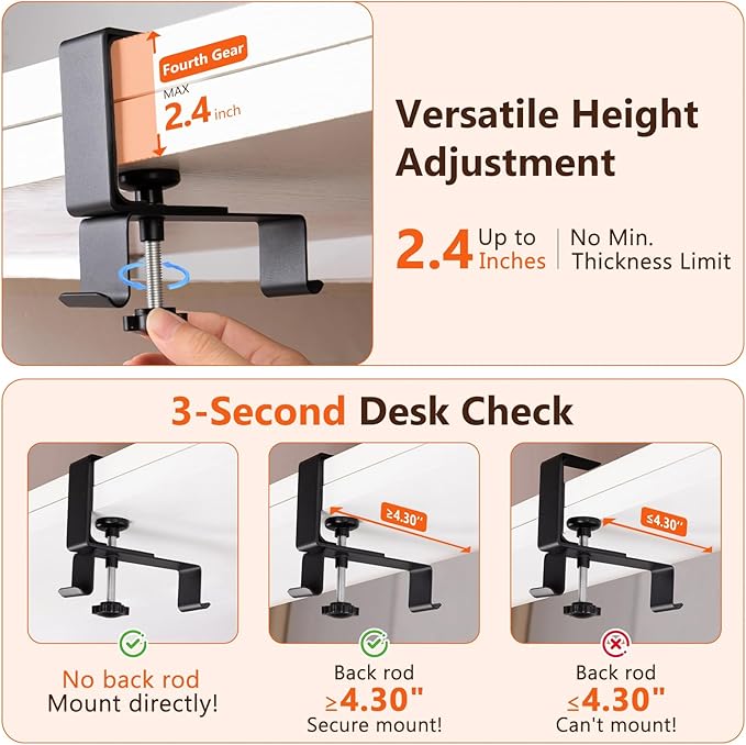 No Drill Under Desk Cable Management Tray - 28" Cord Management Under Desk - No Drill Needed - Easy Clamp - Premium Fabric Cable Management Tray for Office/Home