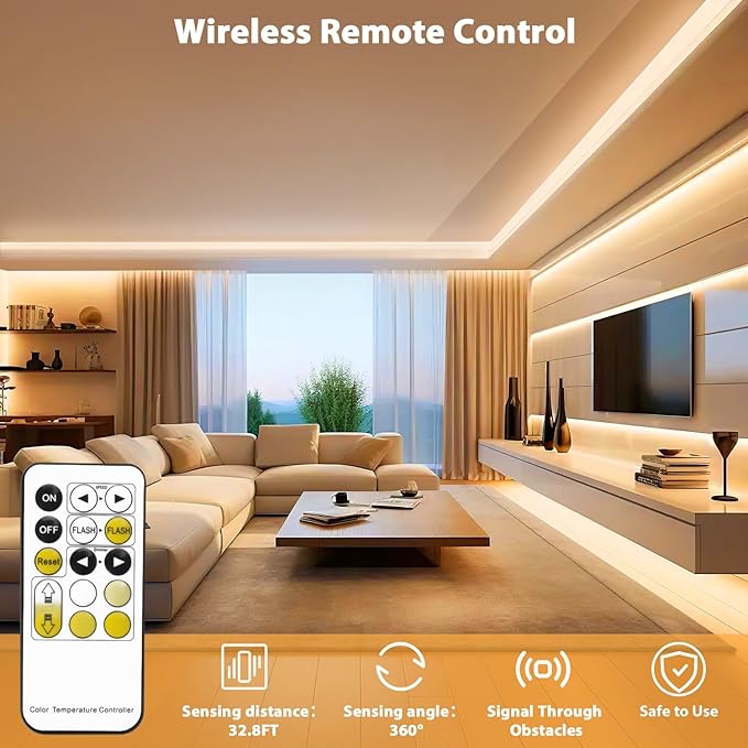Lamomo LED Strip Lights, Tunable White Neon Rope Lights with Remote, 32.8Ft Dimmable 3000K-6000K Flexible Led Light Strip, Waterproof Silicone 24V Neon Lights for Bedroom Home Decor Warm White