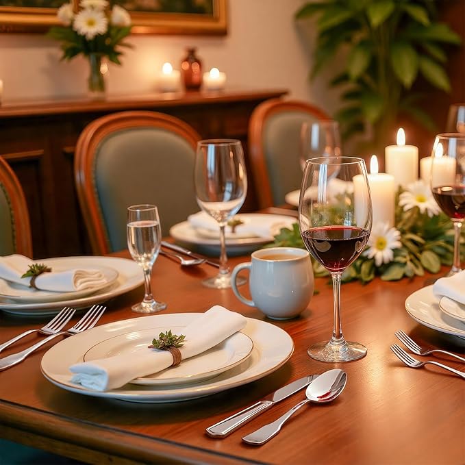 HIKAA Premium Silverware Set, Stainless Steel Flatware Set with Wide-Based Handles for Comfort & Durability, Forks & Spoons Cutlery Silverware Set (60PCS)