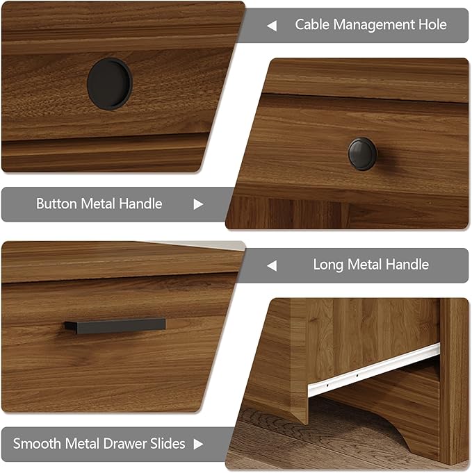 Executive Desk with File Drawers,Computer Desk with Storage,58 Inch Home Office Desk with Storage Cabinet for Bedroom, Rustic Brown